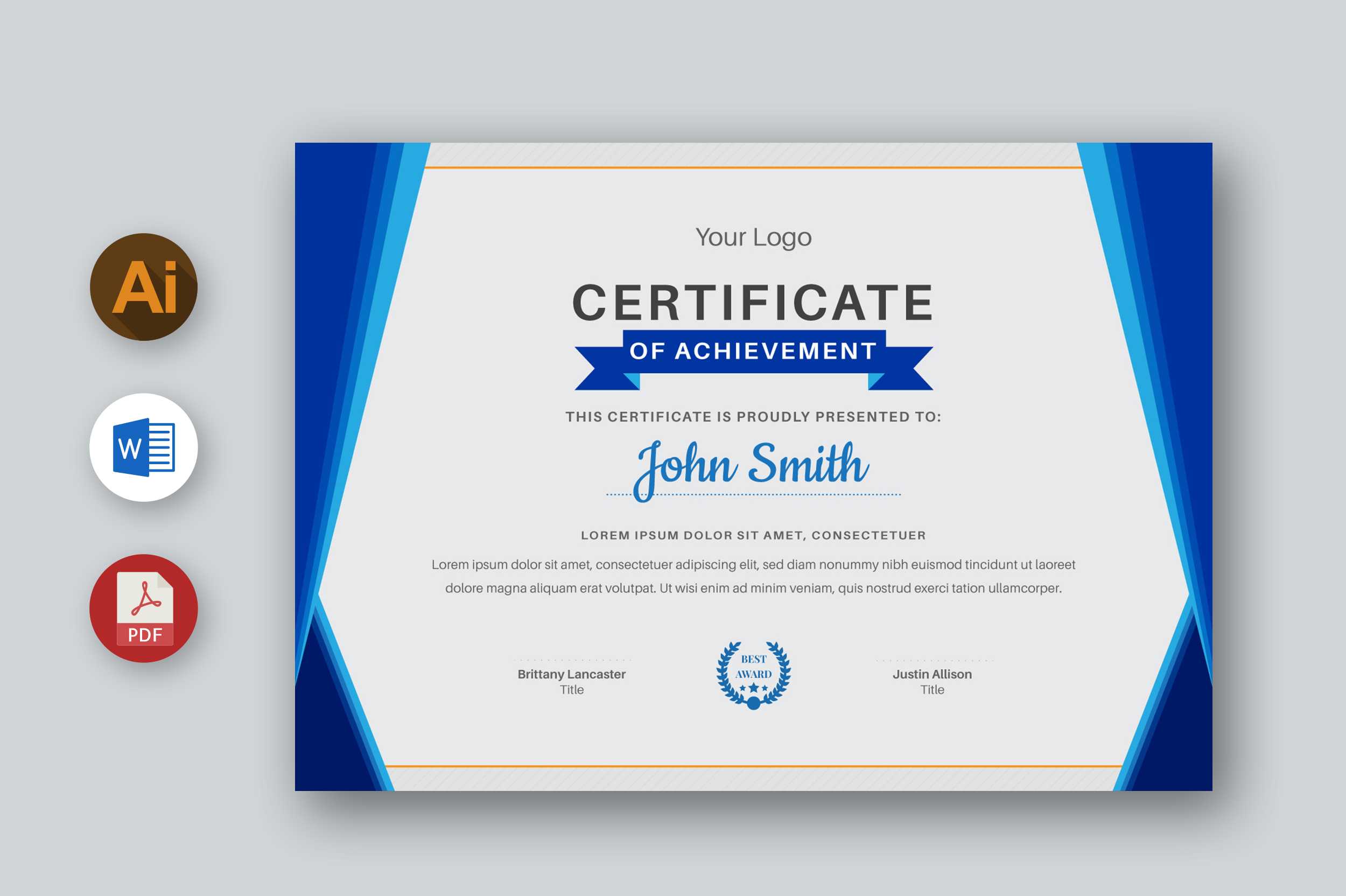 MS Word Certificate Template, Ai, PDF For Word Template Certificate Of Achievement MS Word Certificate Template, Ai, PDF For Word Template Certificate Of Achievement