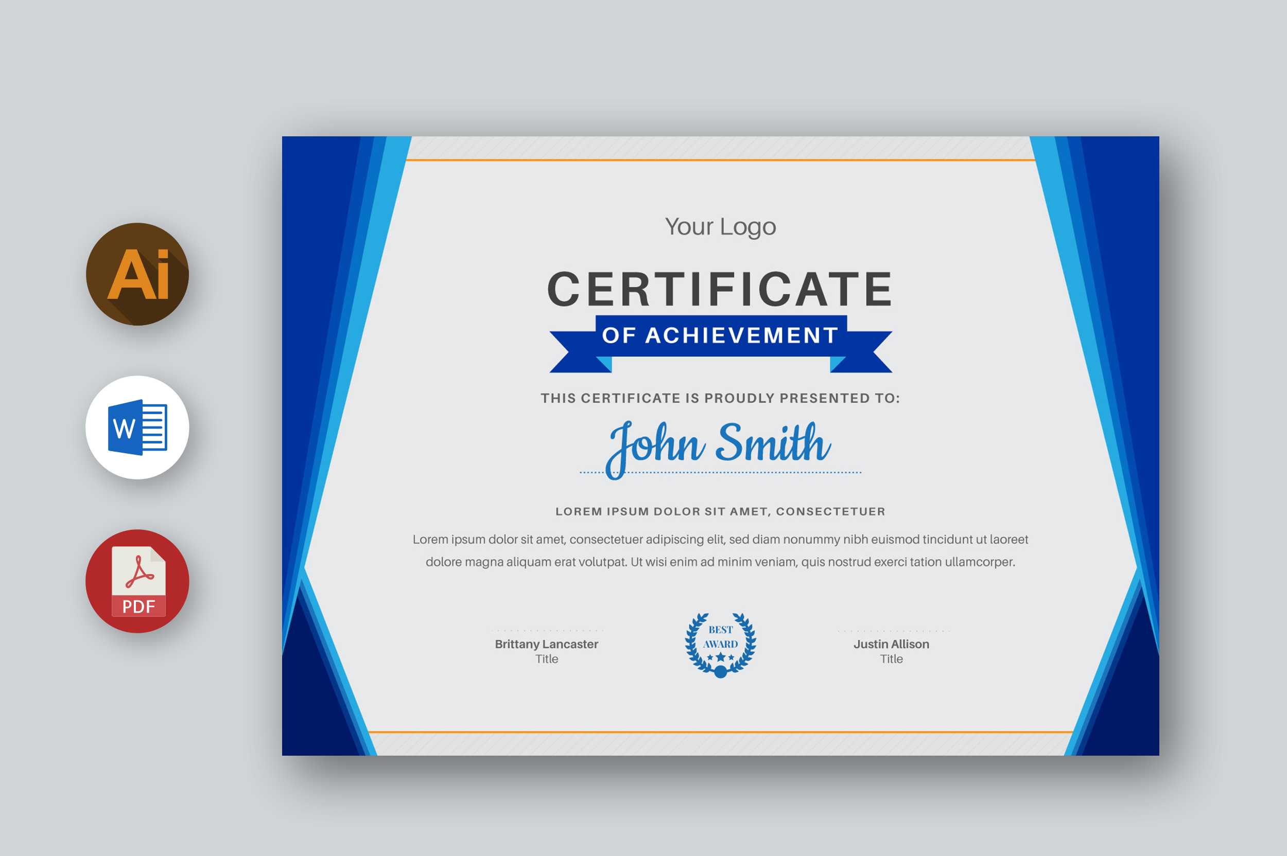 MS Word Certificate Template, Ai, PDF Regarding Word Certificate Of Achievement Template