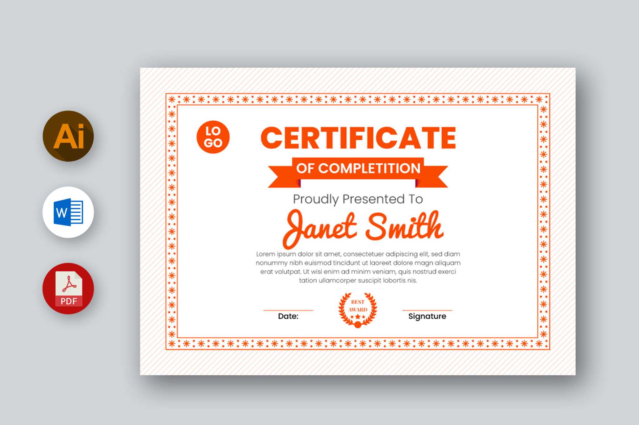 MS Word Certificate Template Ai PDF Throughout Microsoft Word Award