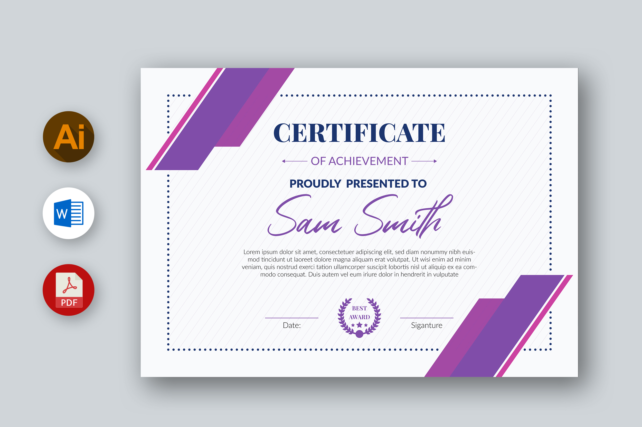 MS Word Certificate Template, Ai, PDF With Regard To Microsoft Word Award Certificate Template