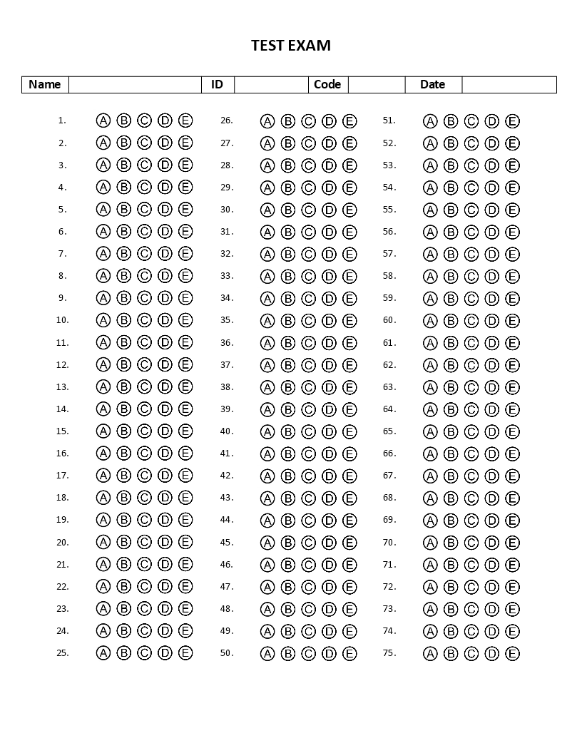 Multiple Choice Answer Sheet Template  Templates at  In Blank Answer Sheet Template 1 100