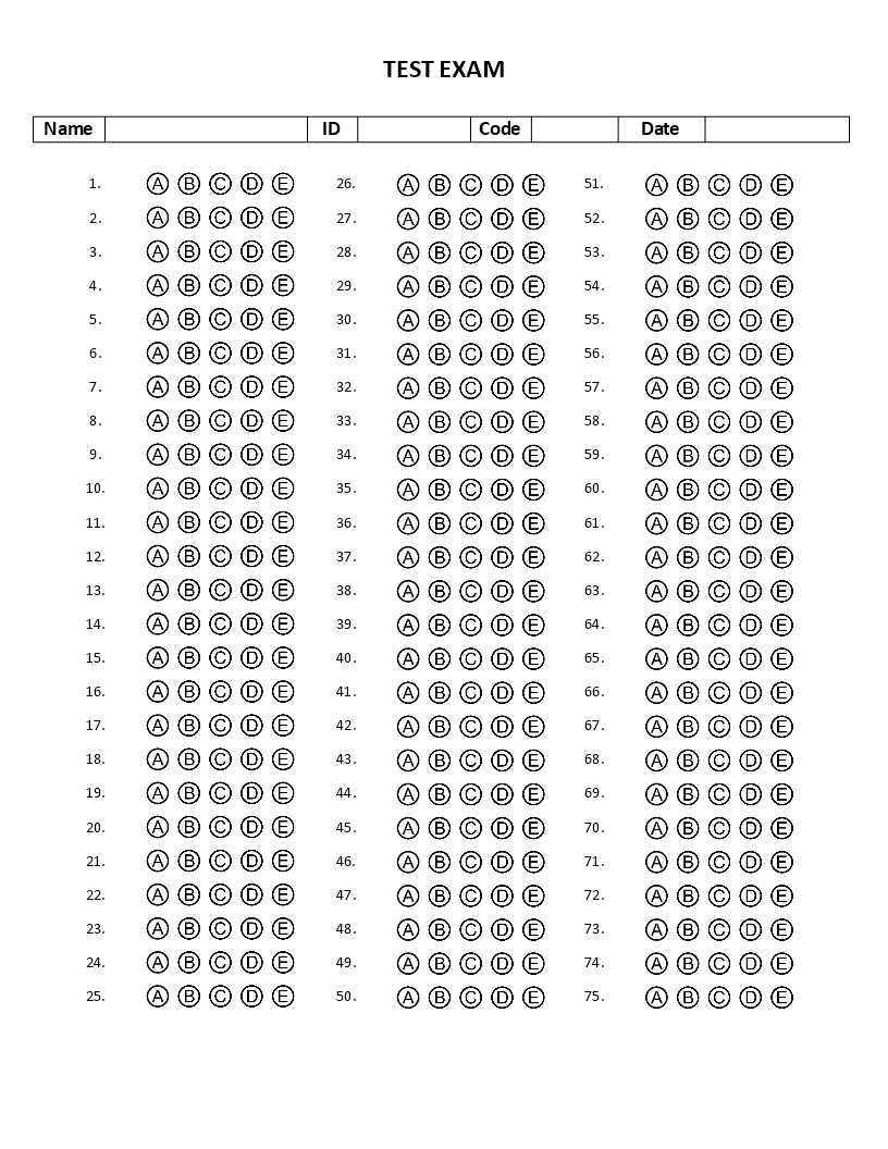 Multiple Choice Answer Sheet Template  Templates At  In Blank Answer Sheet Template 1 100