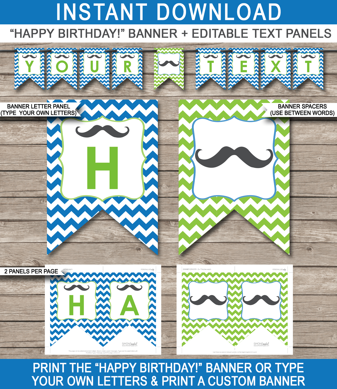 Mustache Party Banner template Within Diy Party Banner Template