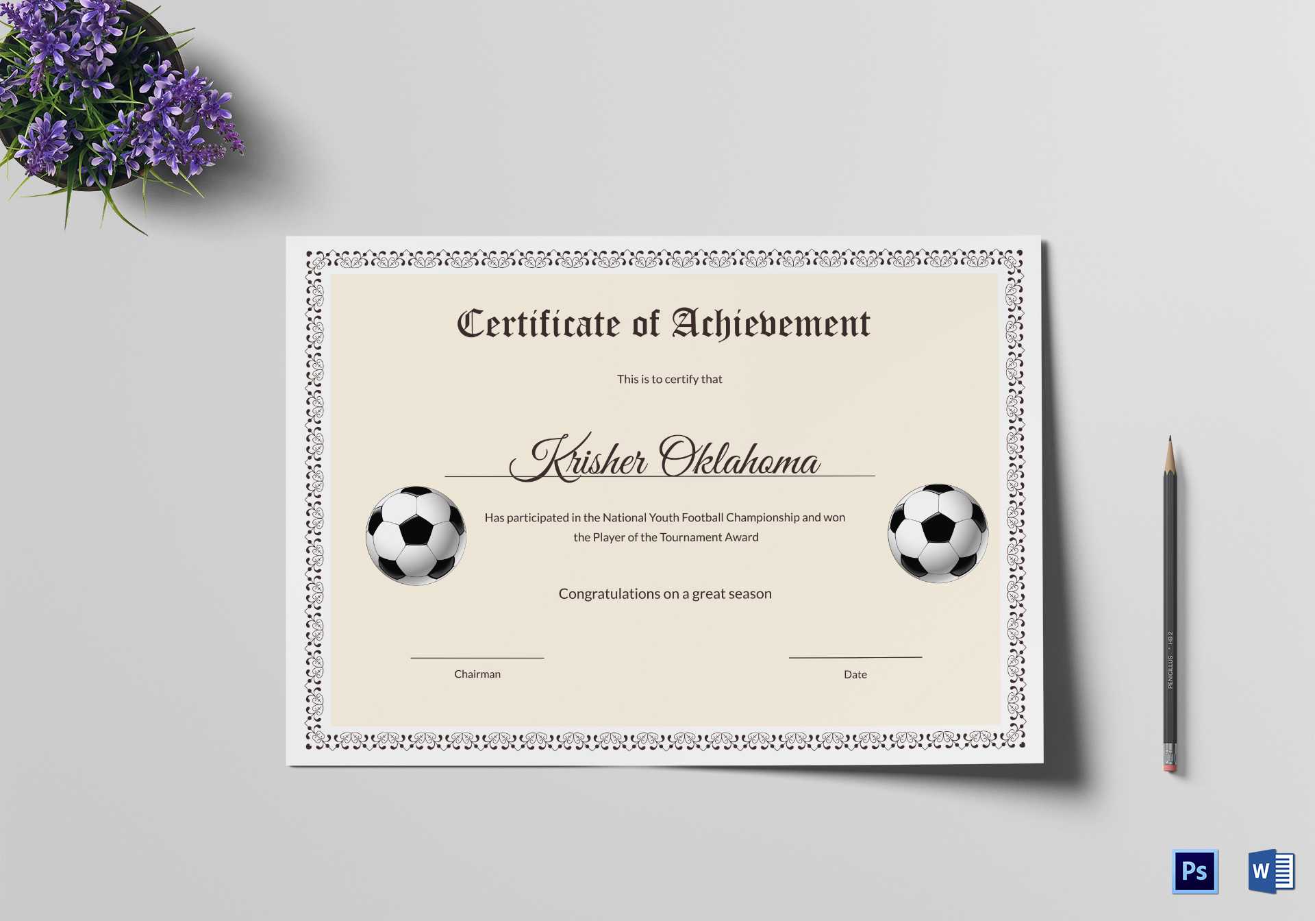 National Youth Football Certificate Design Template In PSD, Word In Football Certificate Template