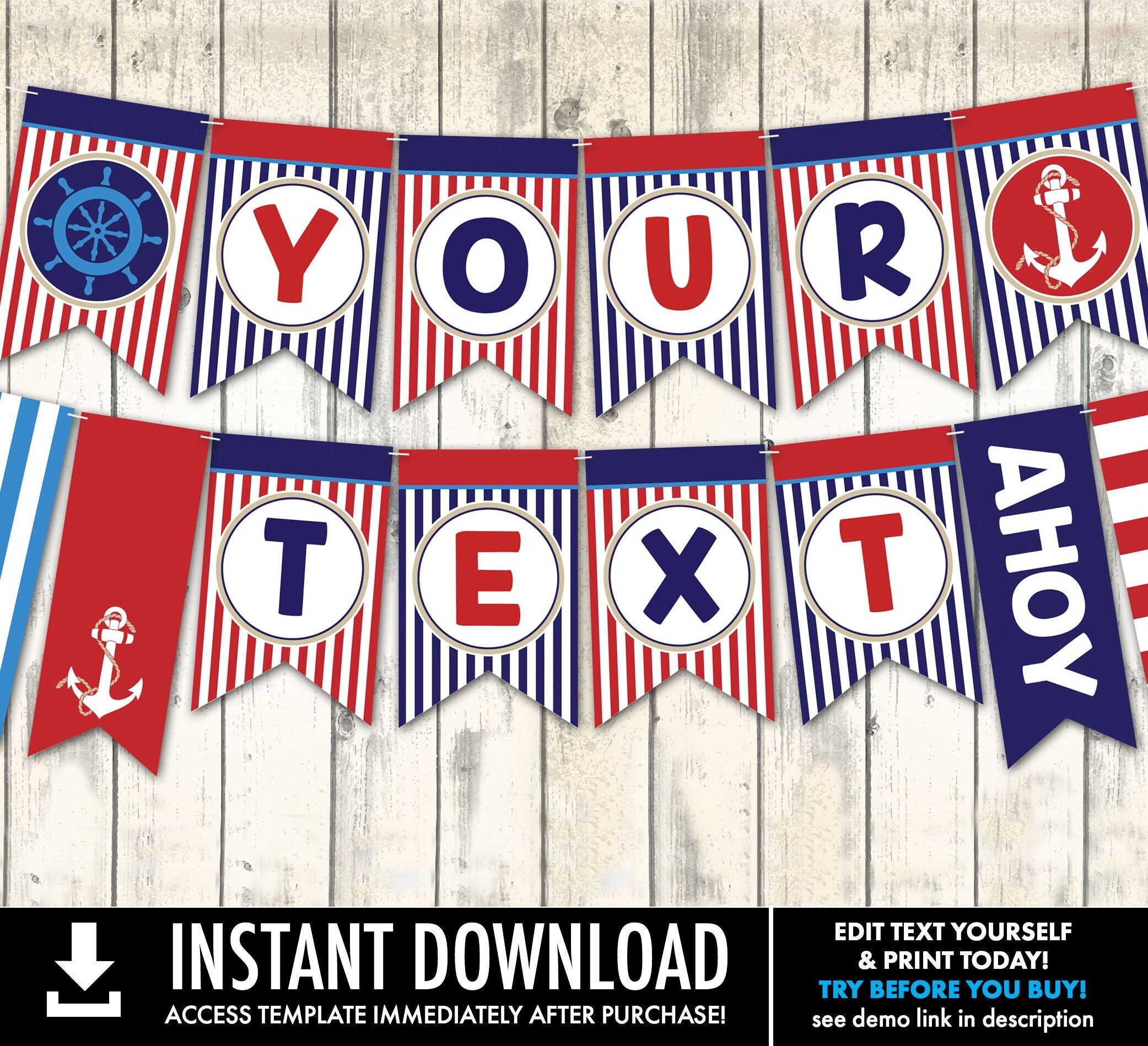 Nautical Party Banner Nautical Birthday Bunting Garland – Etsy  Intended For Nautical Banner Template