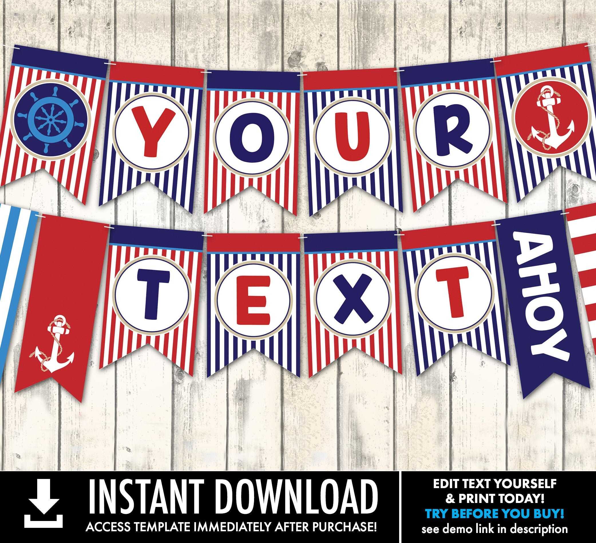 Nautical Party Banner Nautical Birthday Bunting Garland - Etsy  Intended For Nautical Banner Template