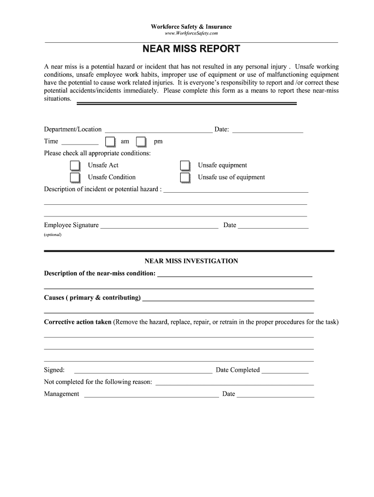 Near Miss Report Form - Fill Online, Printable, Fillable, Blank  Regarding Near Miss Incident Report Template