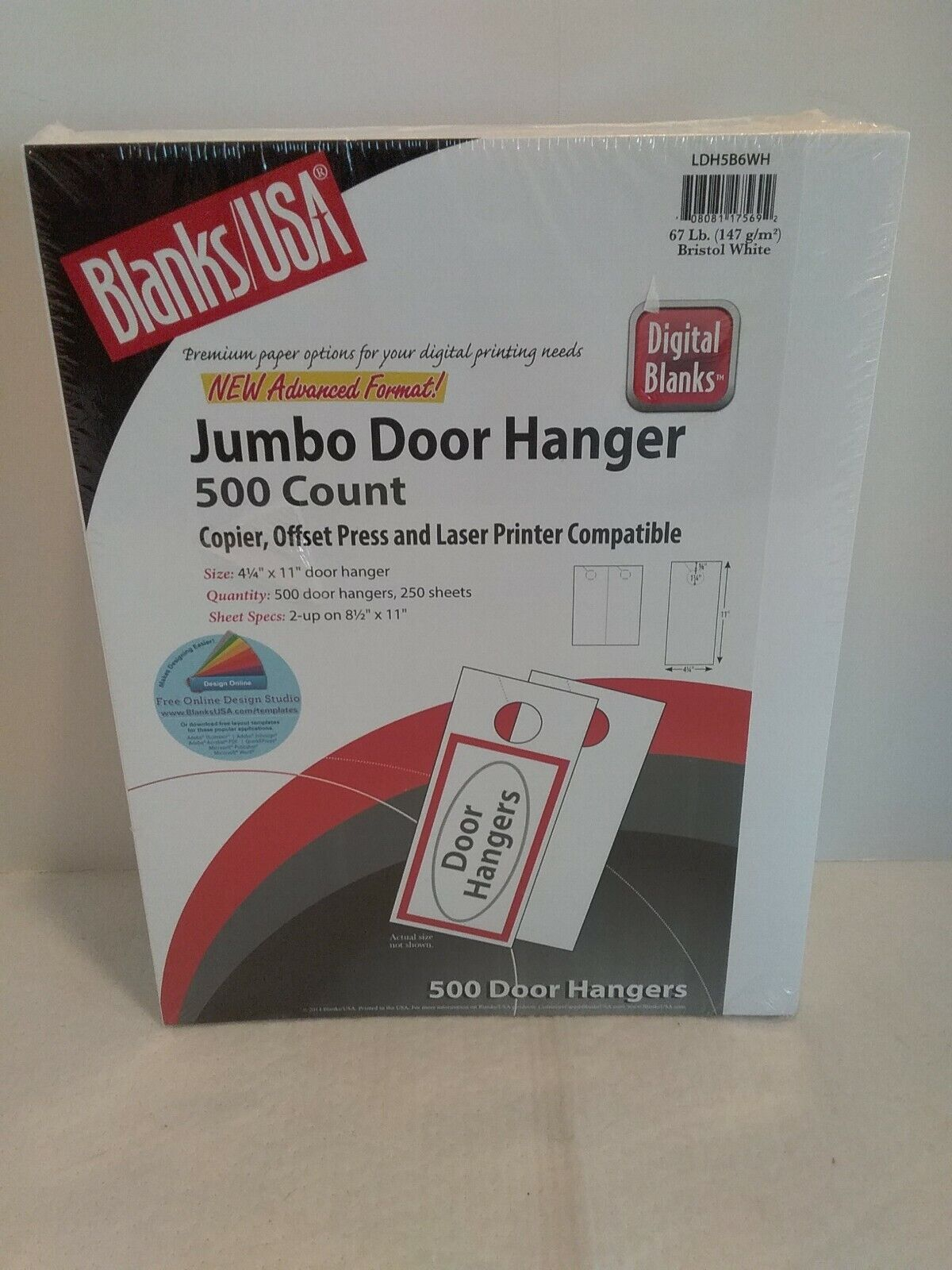New Blanks/USA 10 Jumbo Door Hanger 10 Sheets 10-up 10 lb. Bristol White  NOS