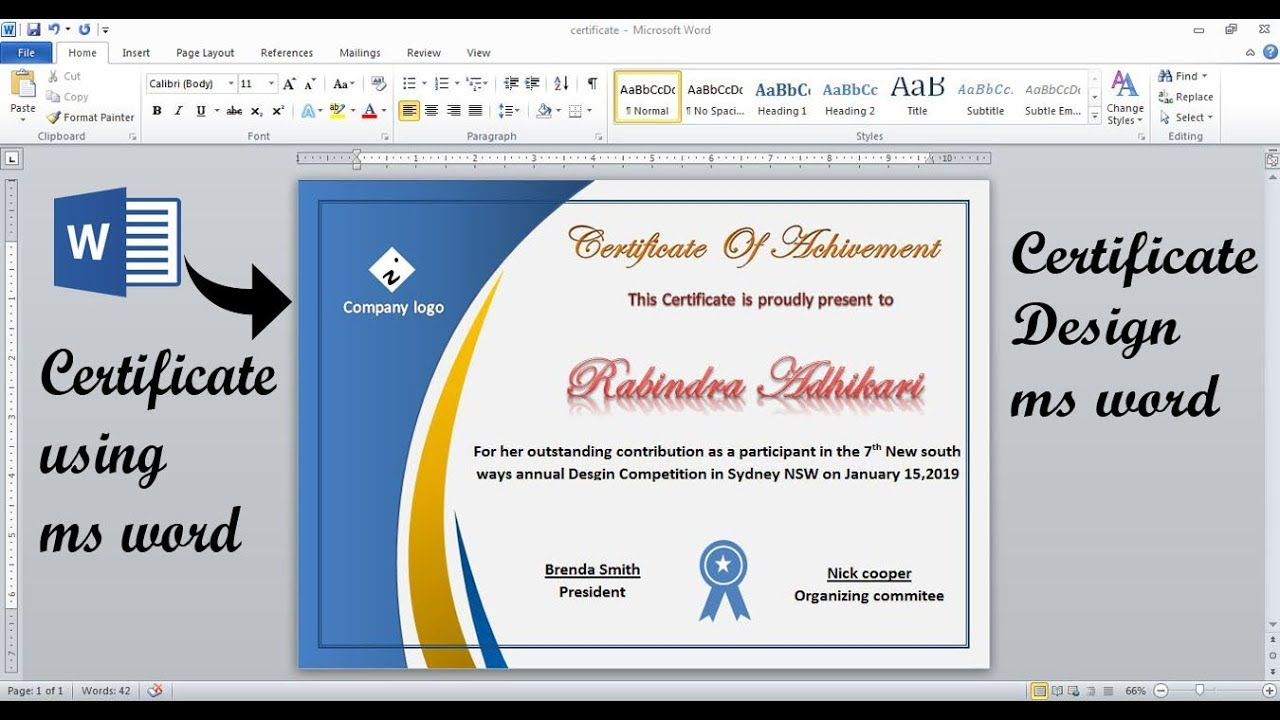 New model Certificate Design using ms word  make certificate design ms  word  Microsoft office 10 In Word 2013 Certificate Template