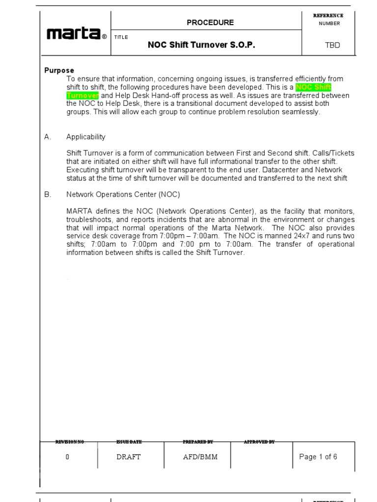 NOC Shift Turnover SOP Derricks Format Enid Edition  PDF  Help  Throughout Noc Report Template