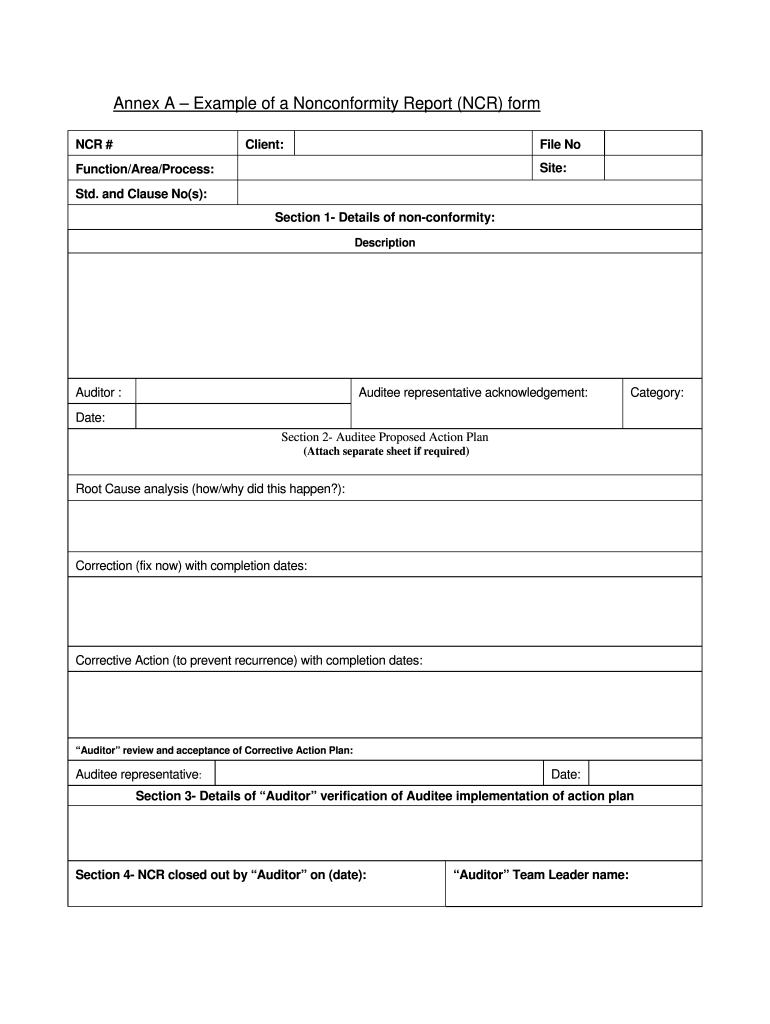 Non Conformance Report Form - Fill Online, Printable, Fillable  Regarding Non Conformance Report Form Template