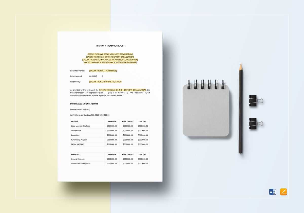 Non Profit Treasurer Report Template in Word, Apple Pages For Treasurer Report Template Non Profit