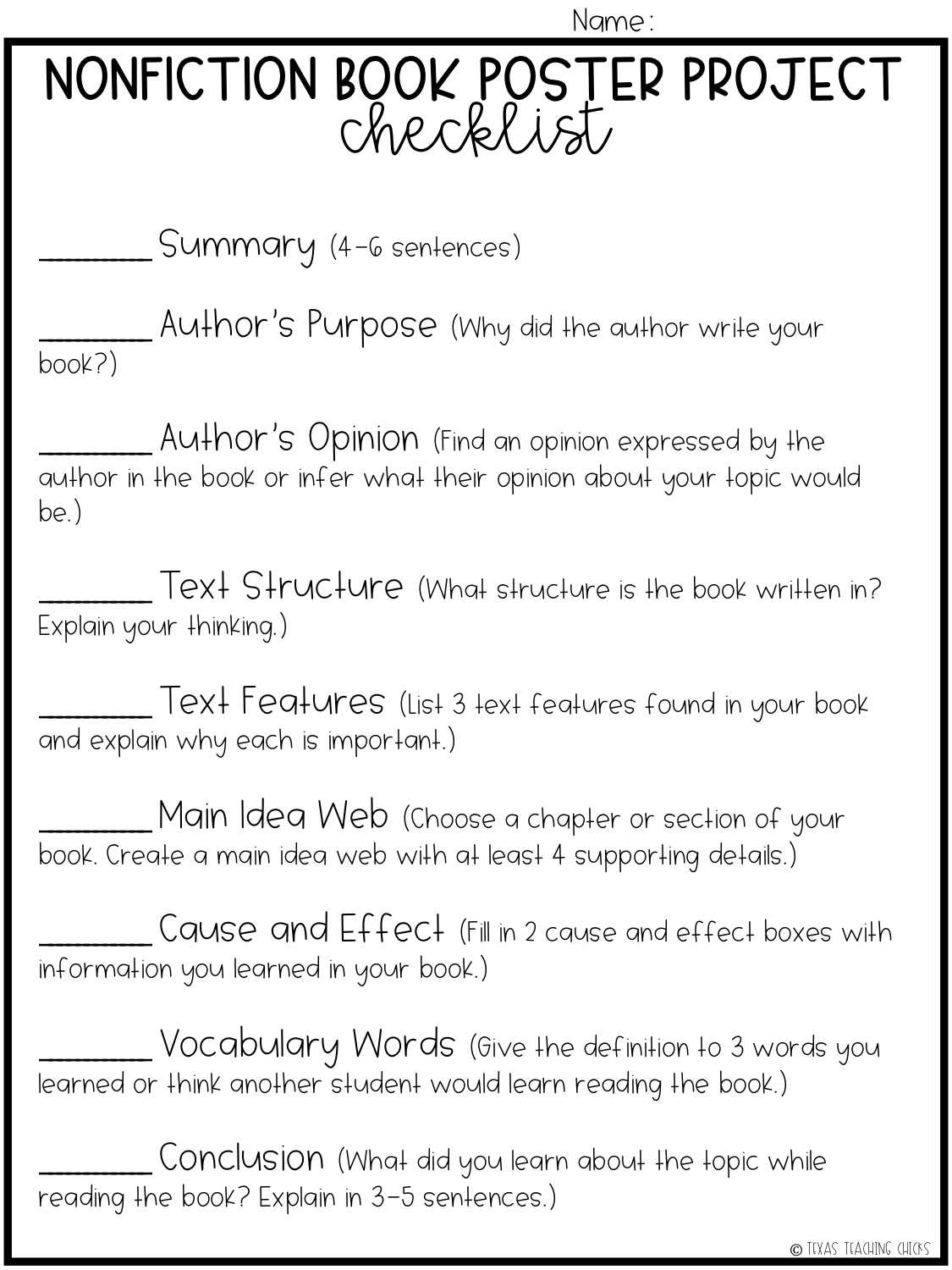 Nonfiction Book Poster Project - Texas Teaching Chicks