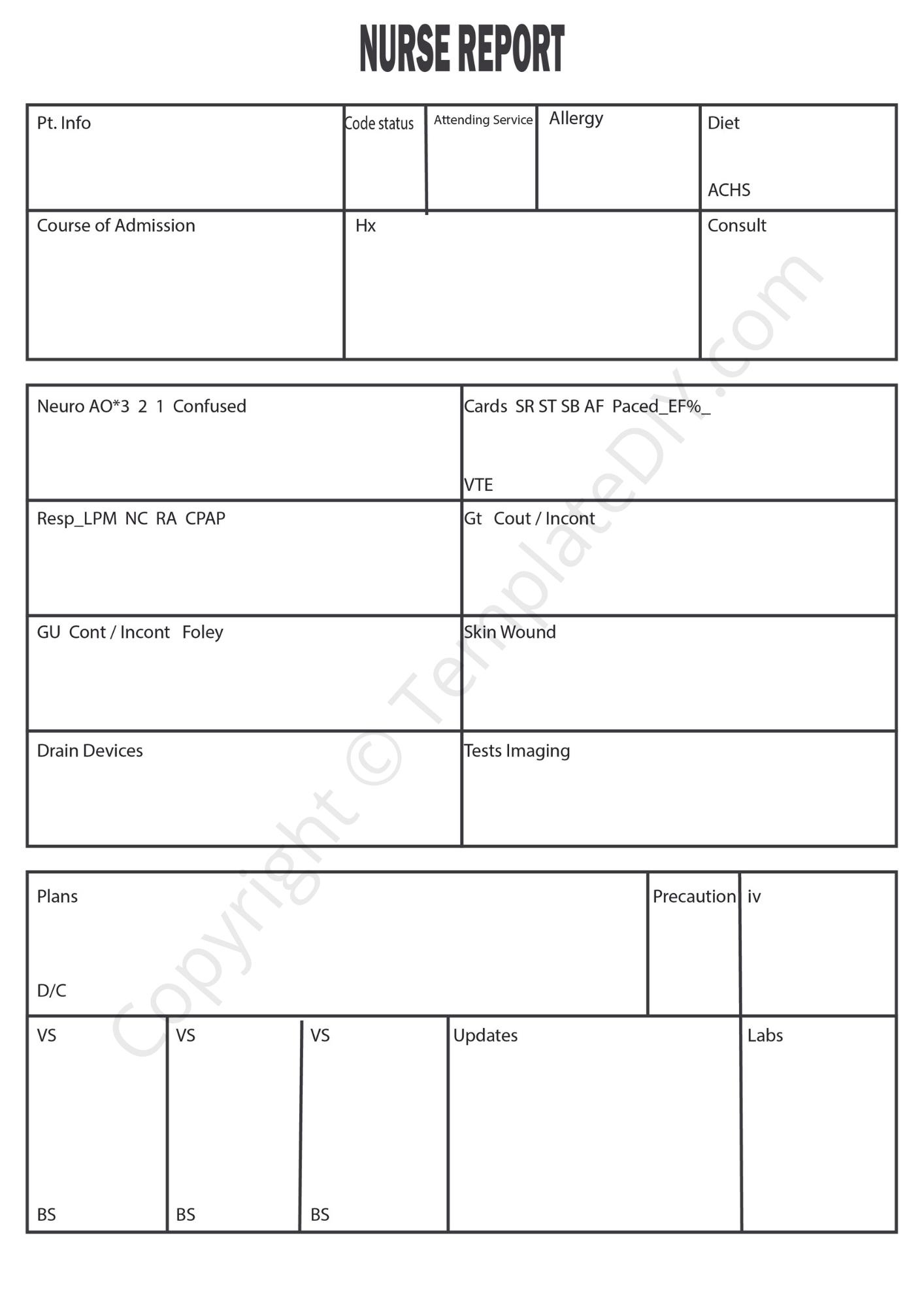 Nurse Report Template Blank Printable [PDF, Excel & Word] For Nurse Shift Report Sheet Template