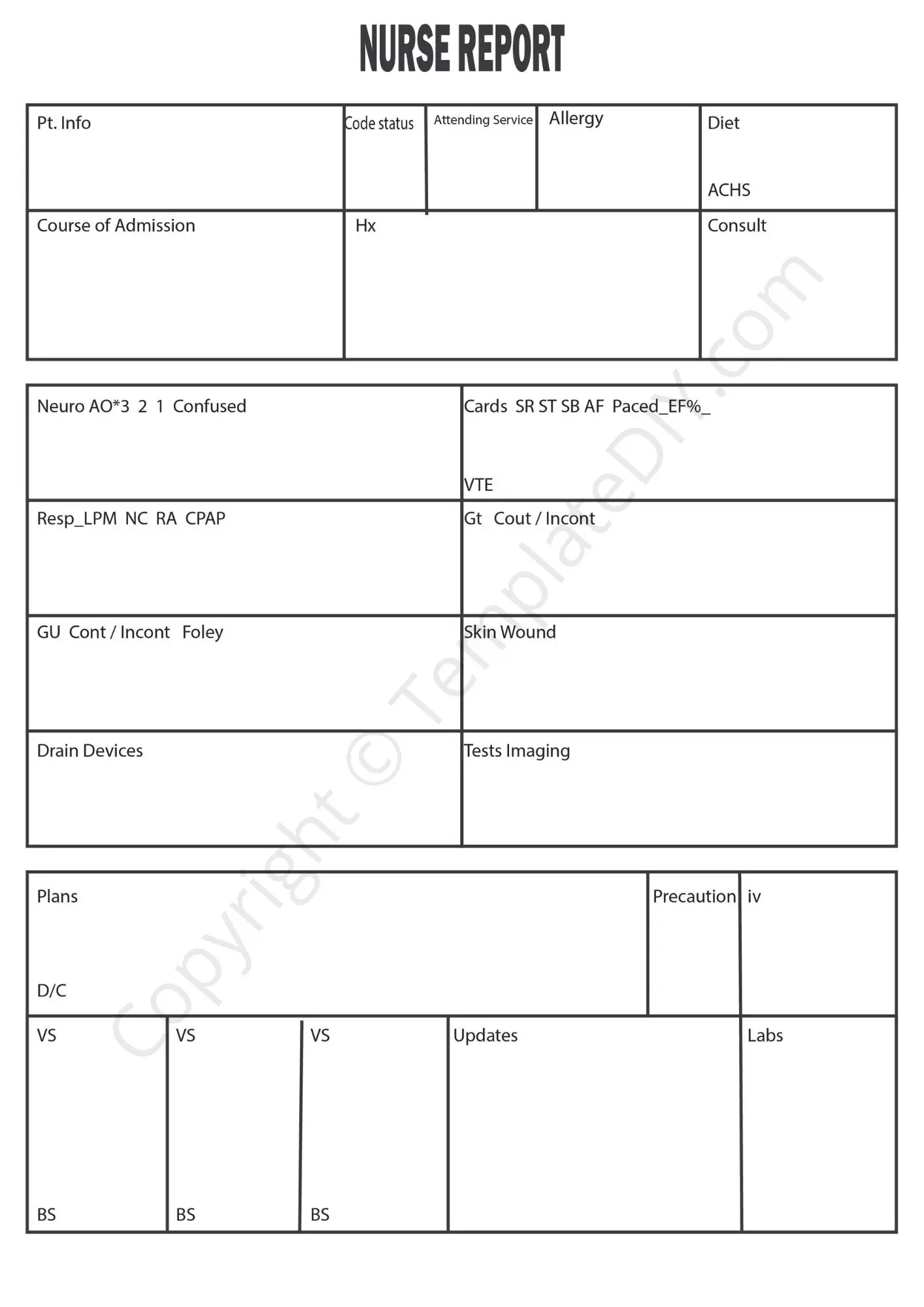 Nurse Report Template Blank Printable [PDF, Excel & Word] Inside Nursing Report Sheet Templates