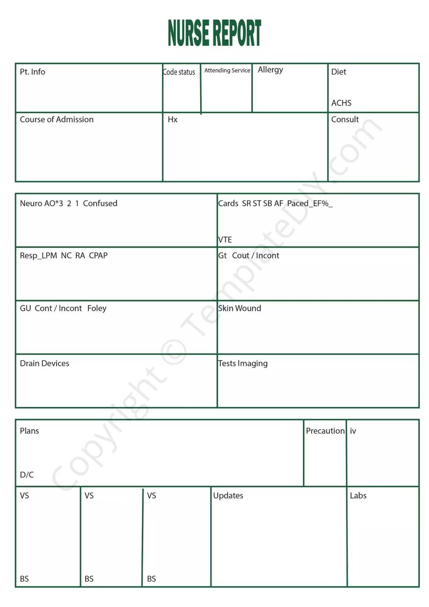Nurse Report Template Blank Printable [PDF, Excel & Word] With Nurse Report Template
