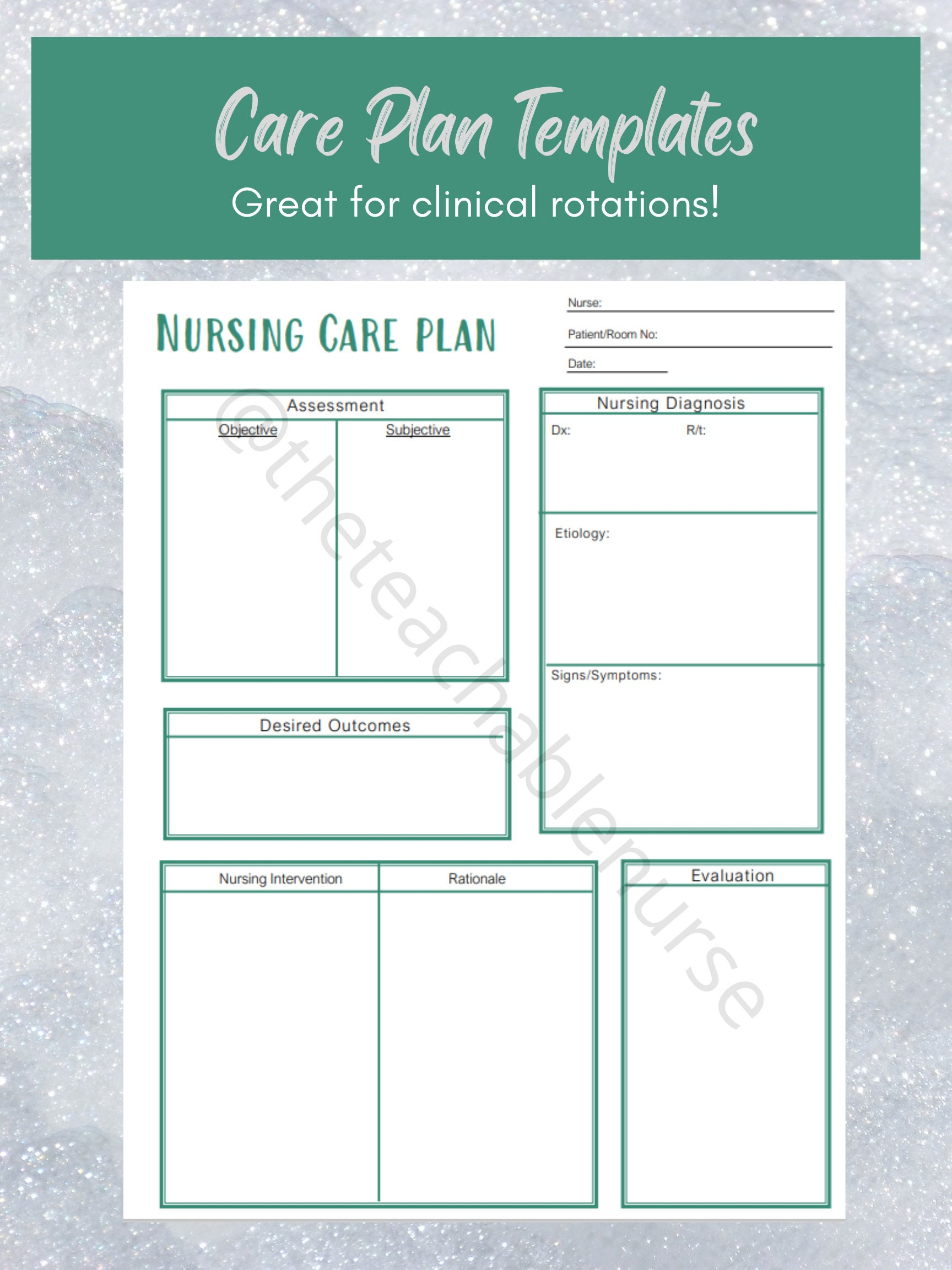 Nursing Care Plan Template - Etsy In Nursing Care Plan Templates Blank