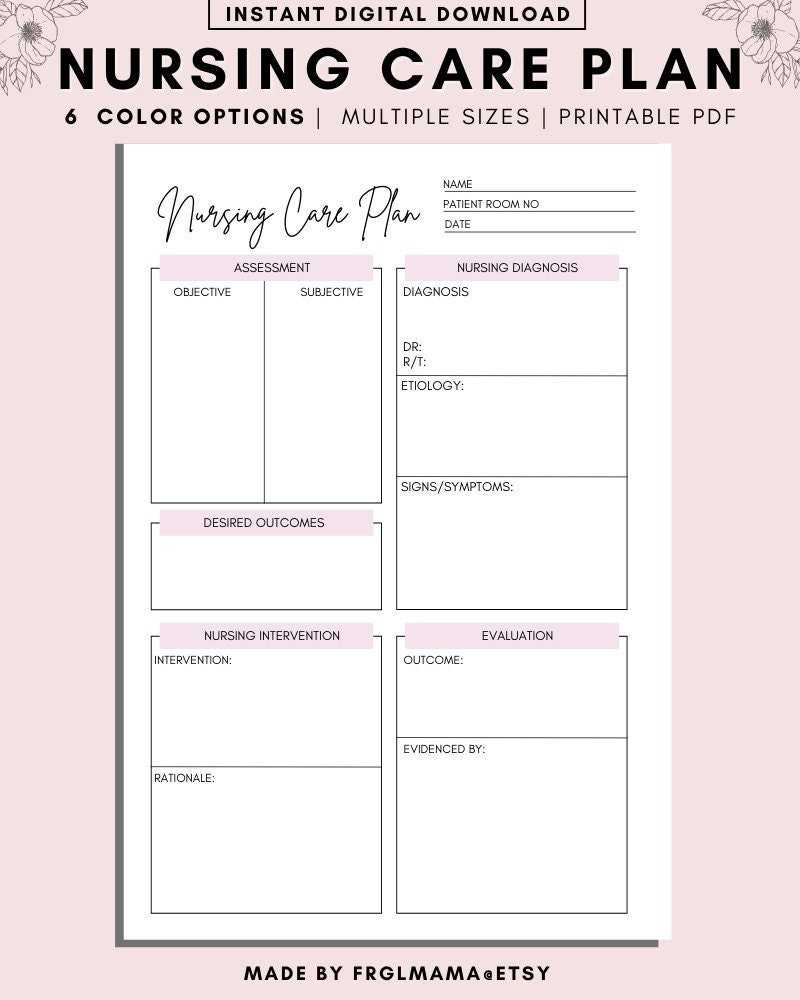 Nursing Care Plan Templates Nursing Care Plan Nursing – Etsy With Nursing Care Plan Templates Blank