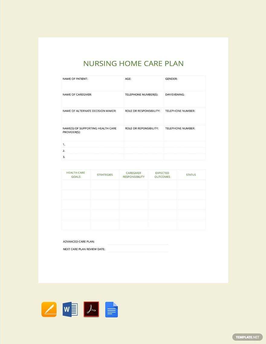 Nursing Home Care Plan Template - Google Docs, Word, Apple