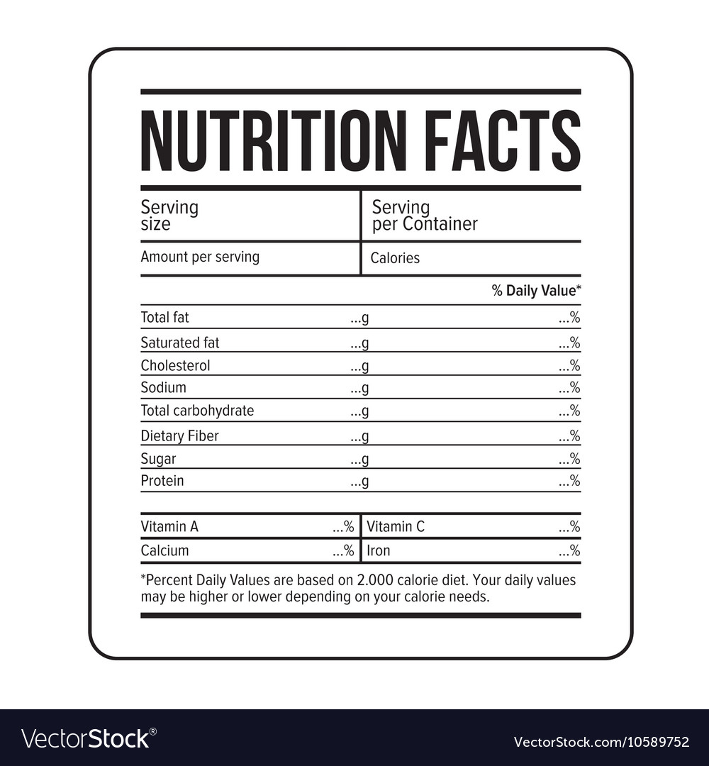 Nutrition Facts Label Template Royalty Free Vector Image Inside Blank Food Label Template