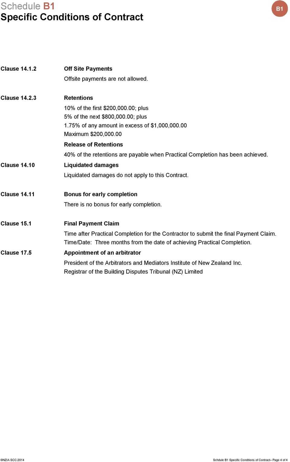 NZIA Standard Construction Contract - PDF Free Download Pertaining To Practical Completion Certificate Template Uk