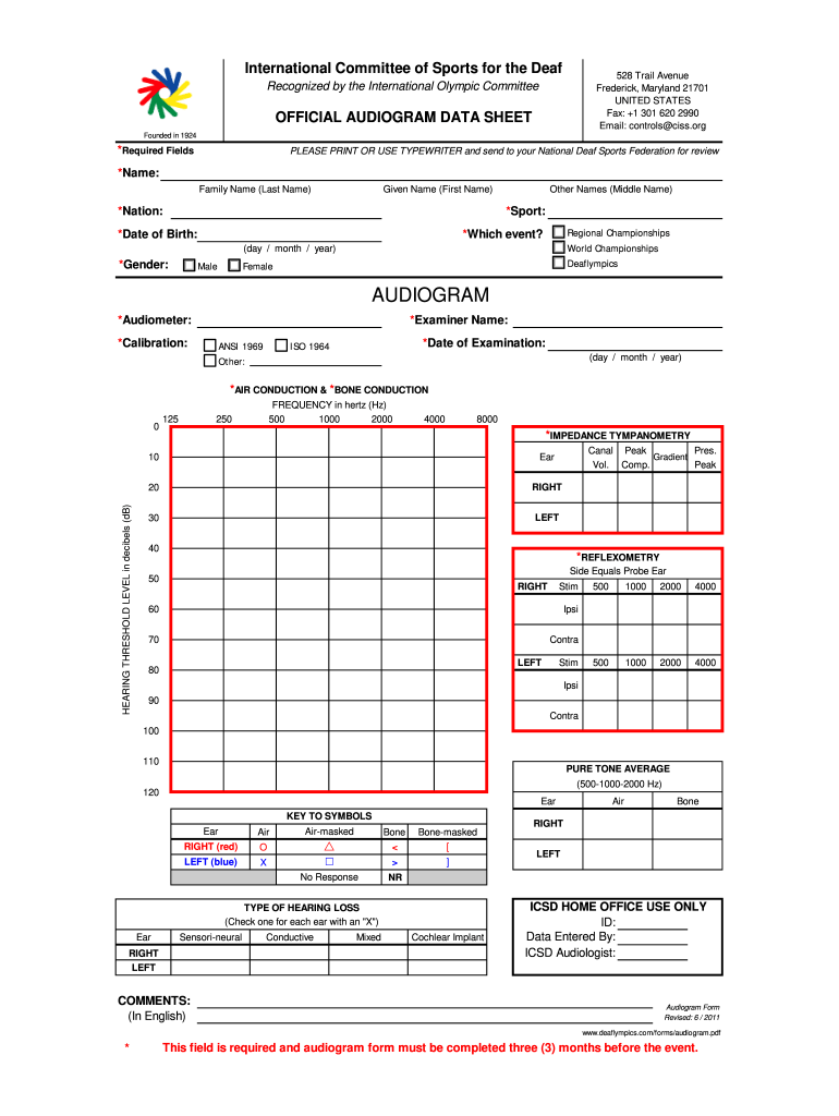 Official Audiogram – Fill Online, Printable, Fillable, Blank  Inside Blank Audiogram Template Download