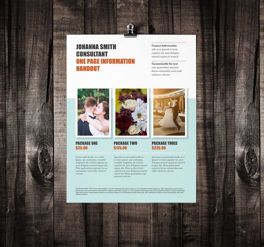 One Page Brochure Design, Brochure Template, Marketing Brochure, Photographer Marketing Kit, Photography Brochure, Printable Brochure Within One Sided Brochure Template