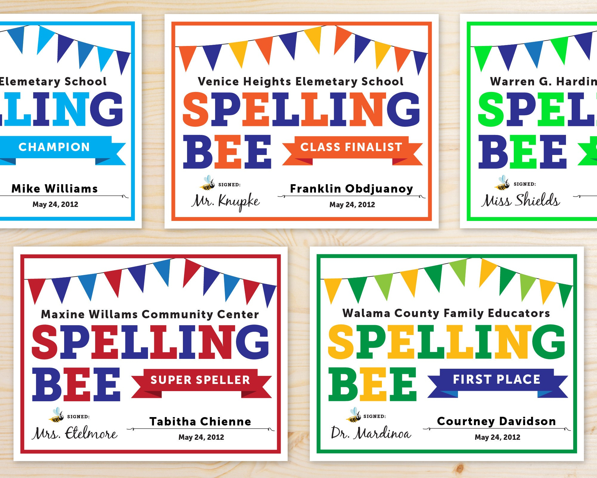 Online Template Spelling Bee Award Certificates INSTANT - Etsy
