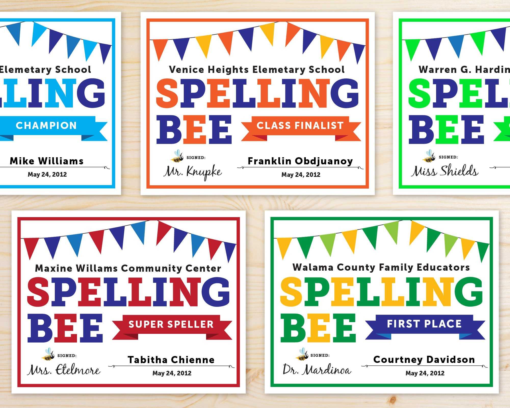 Online Template Spelling Bee Award Certificates INSTANT - Etsy