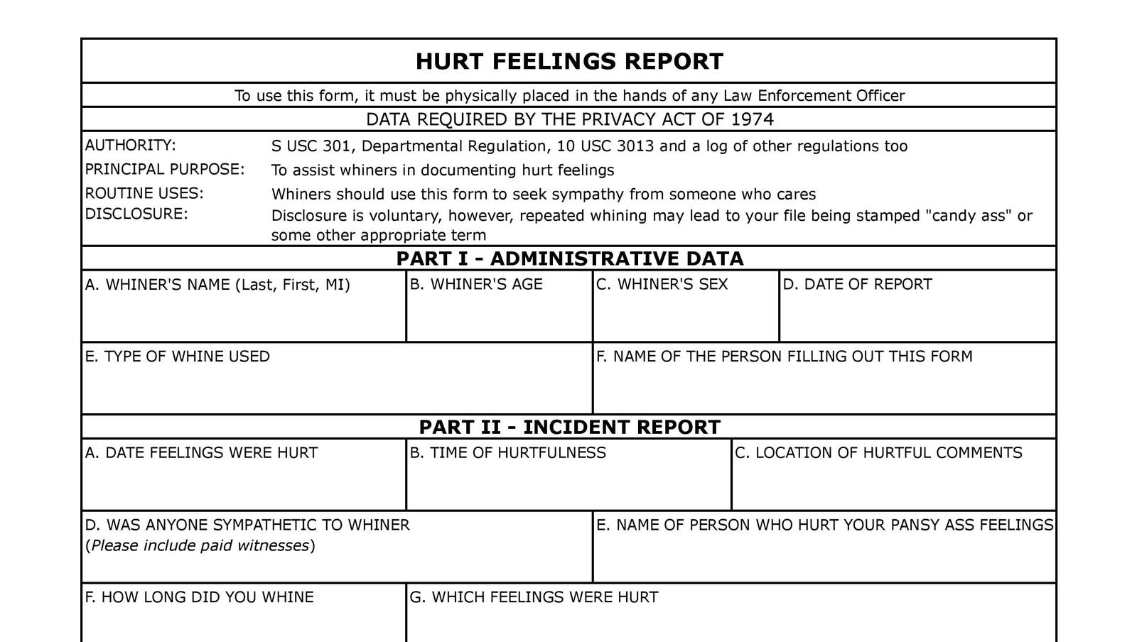 Oops: School Emails ‘Hurt Feelings Report’ That Makes Fun Of Whiners Inside Hurt Feelings Report Template