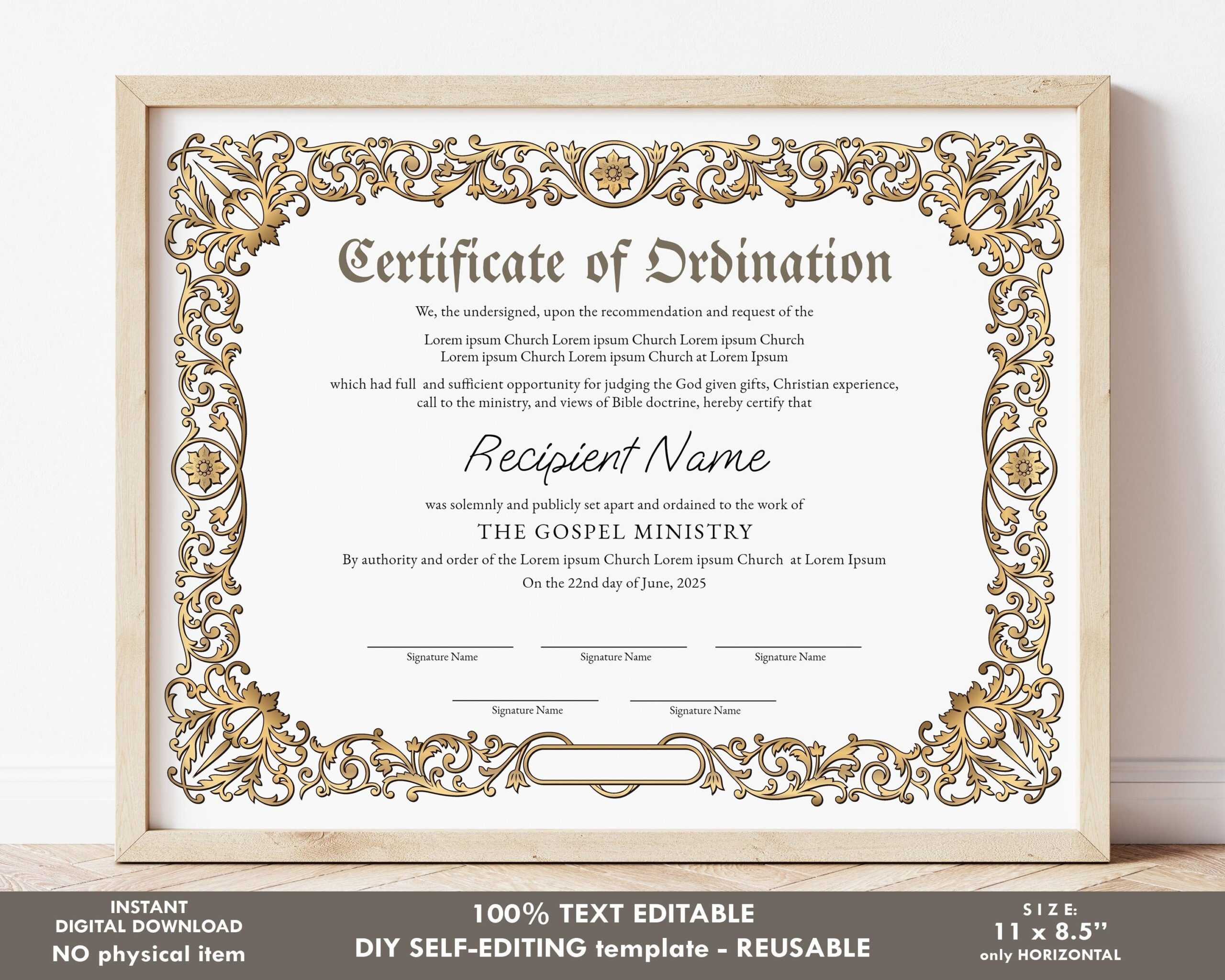 Ordination Certificate Template Editable Printable – Etsy