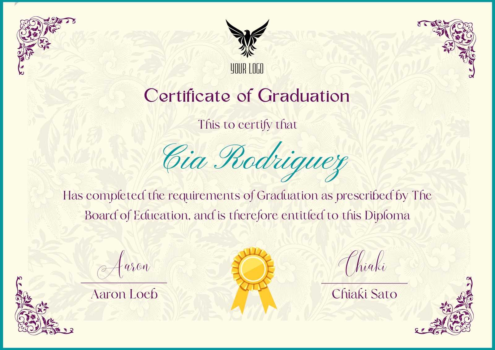 Page 10 - Free custom printable diploma certificate templates  Canva Throughout College Graduation Certificate Template