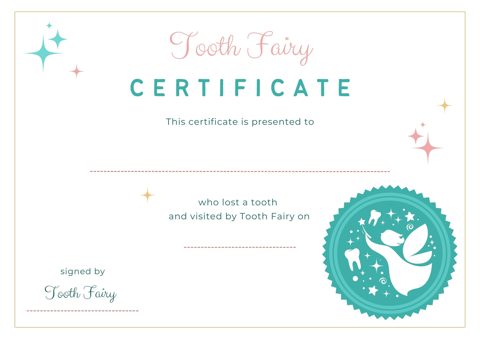 Page 10 - Free customizable tooth fairy certificate templates  Canva Within Tooth Fairy Certificate Template Free