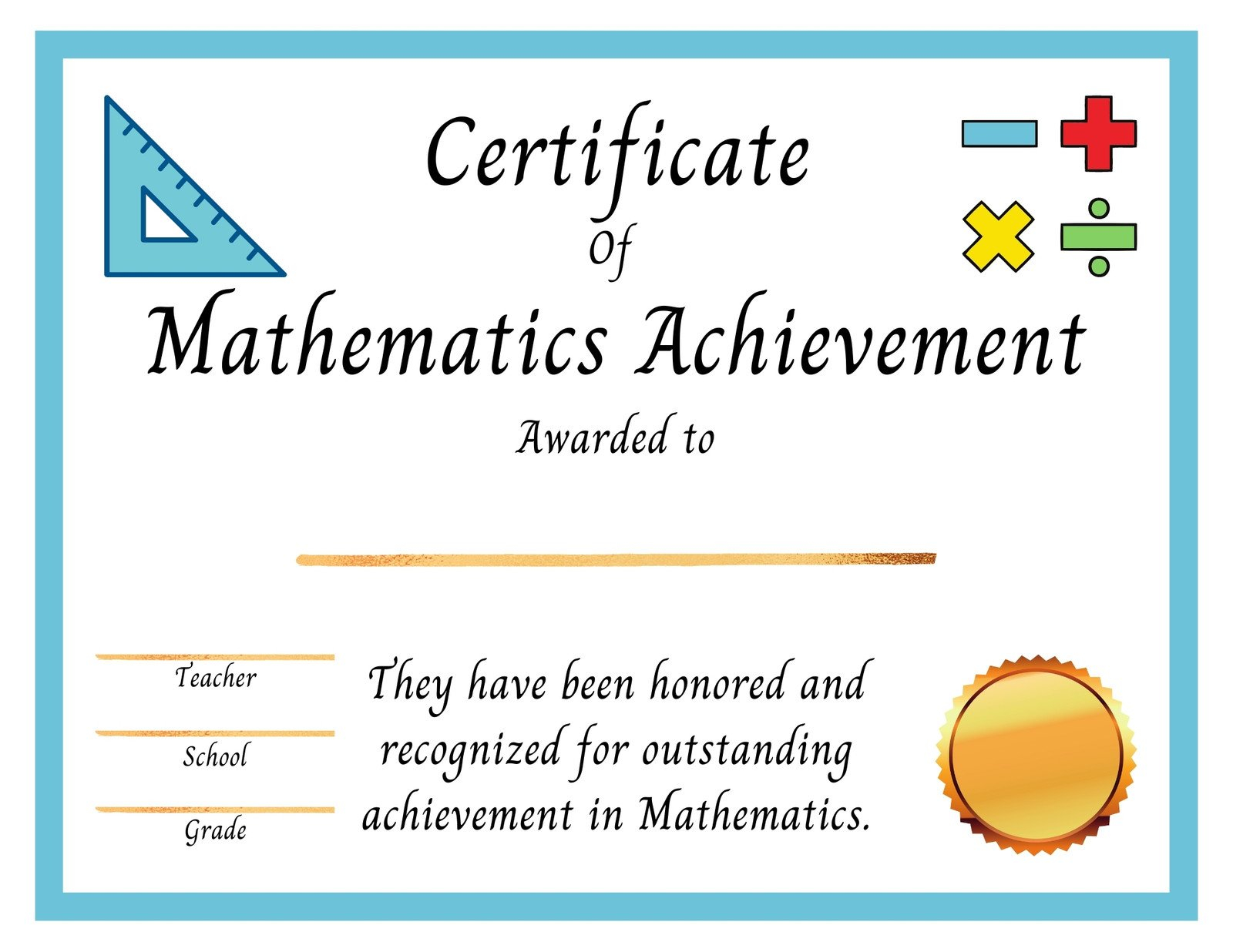 Page 10 - Free, printable, and customizable award certificate  Inside Math Certificate Template