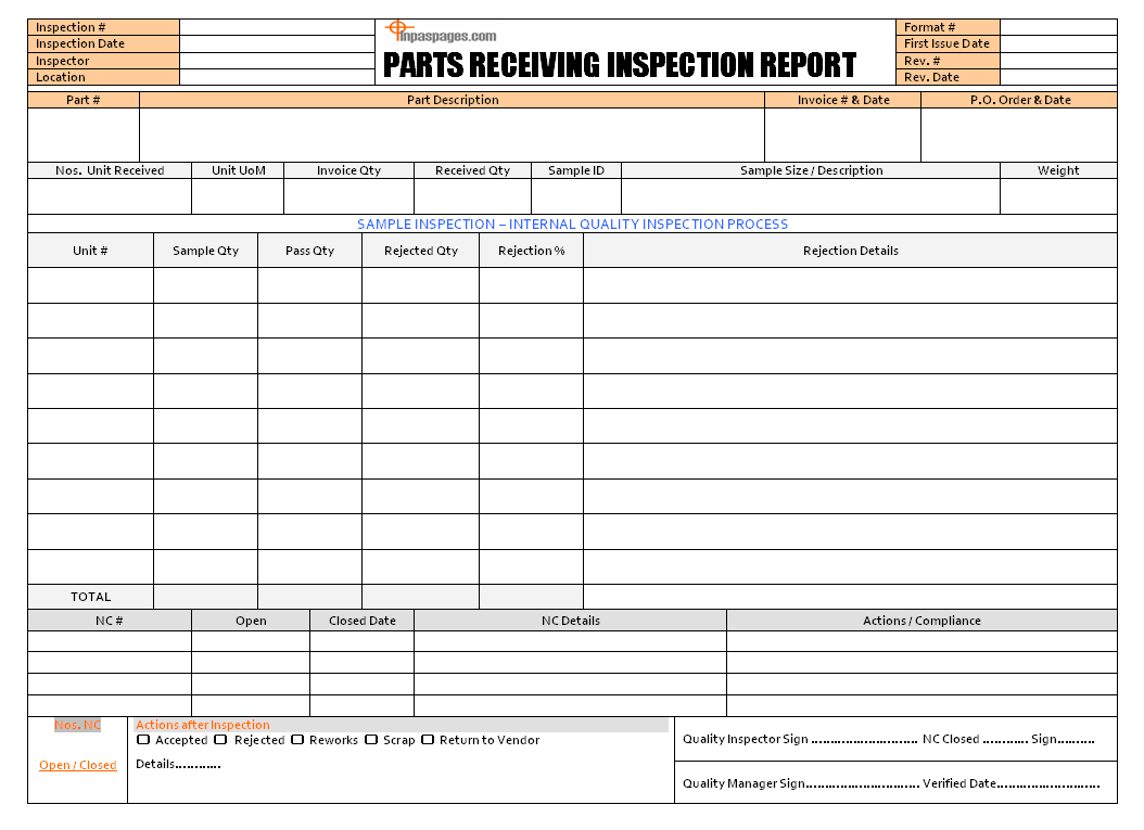 Parts receiving Inspection Report Format Intended For Part Inspection Report Template Parts receiving Inspection Report Format Intended For Part Inspection Report Template