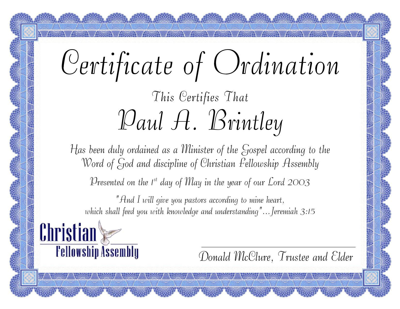 Pastoral Ordination Certificate by Patricia Clay - Issuu With Regard To Certificate Of Ordination Template