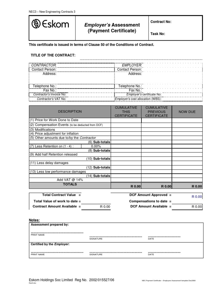 Payment Certificate Template  PDF Intended For Certificate Of Payment Template