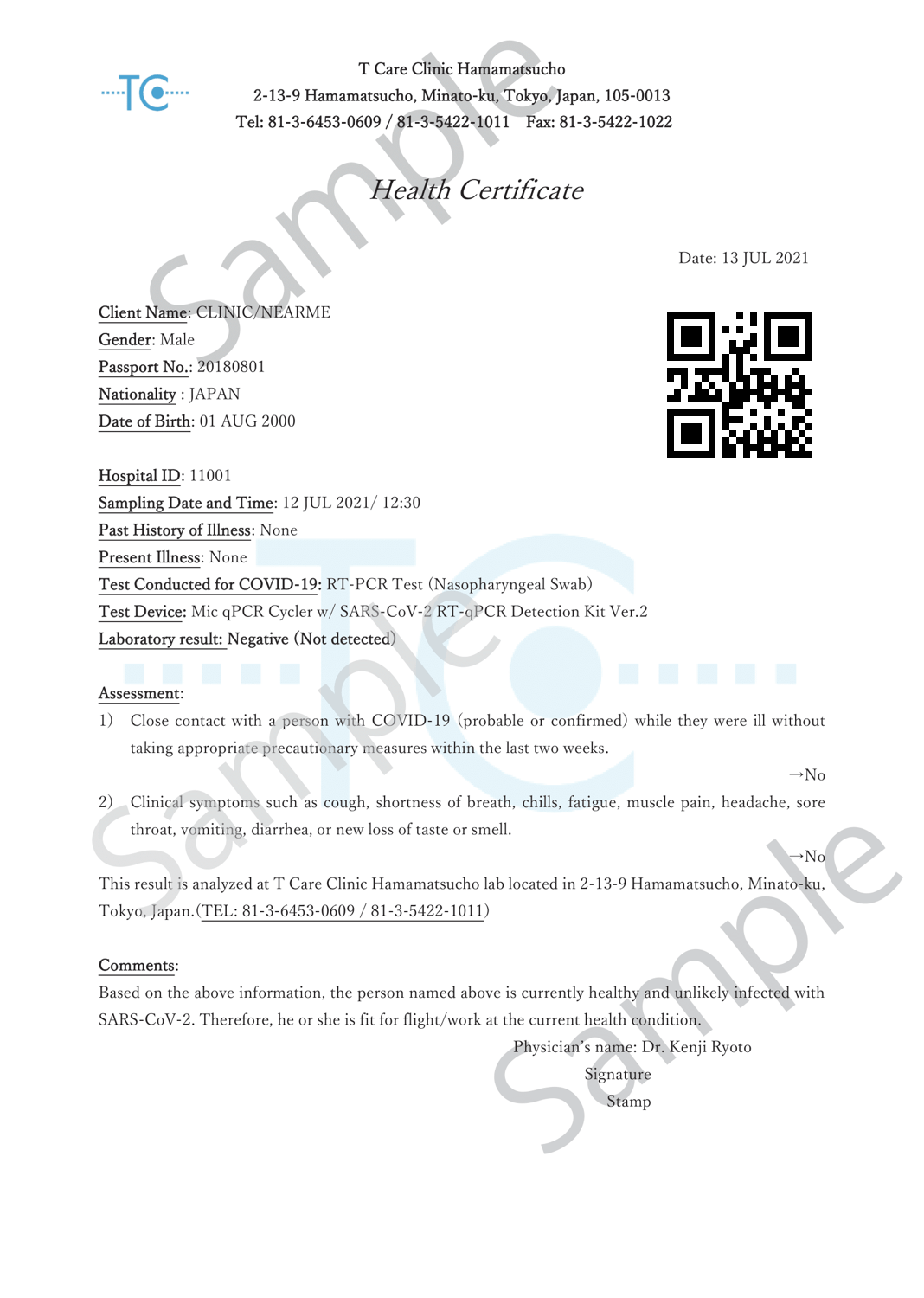 PCR Test Booking Service In Tokyo And Osaka – Clinic Nearme With Regard To Fit To Fly Certificate Template