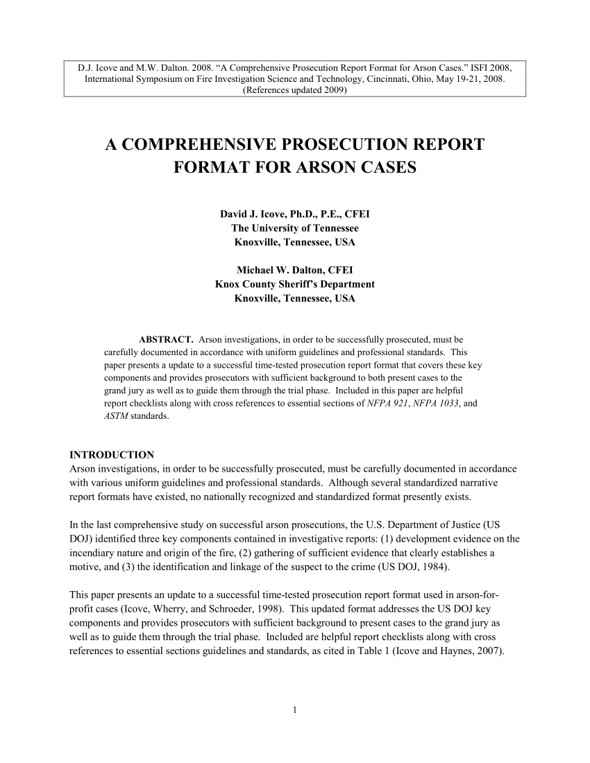 PDF) A Comprehensive Prosecution Report Format For Arson Cases Within Sample Fire Investigation Report Template