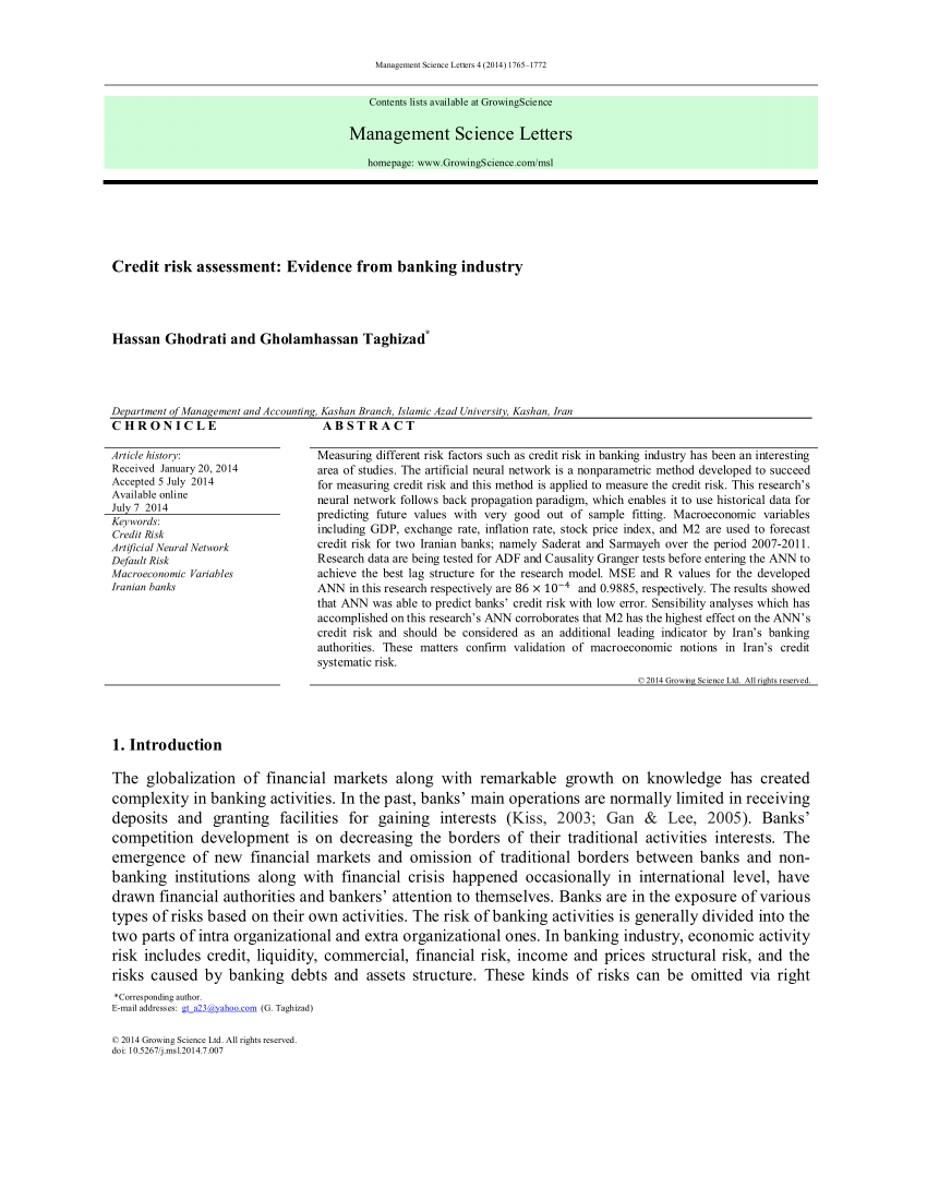 PDF) Credit Risk Assessment: Evidence From Banking Industry Throughout Credit Analysis Report Template