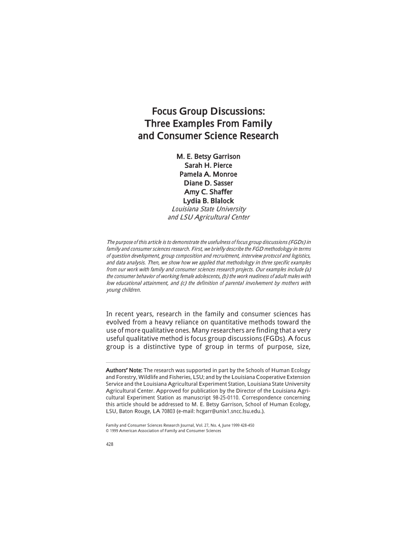 PDF) Focus Group Discussions: Three Examples from Family and  Inside Focus Group Discussion Report Template