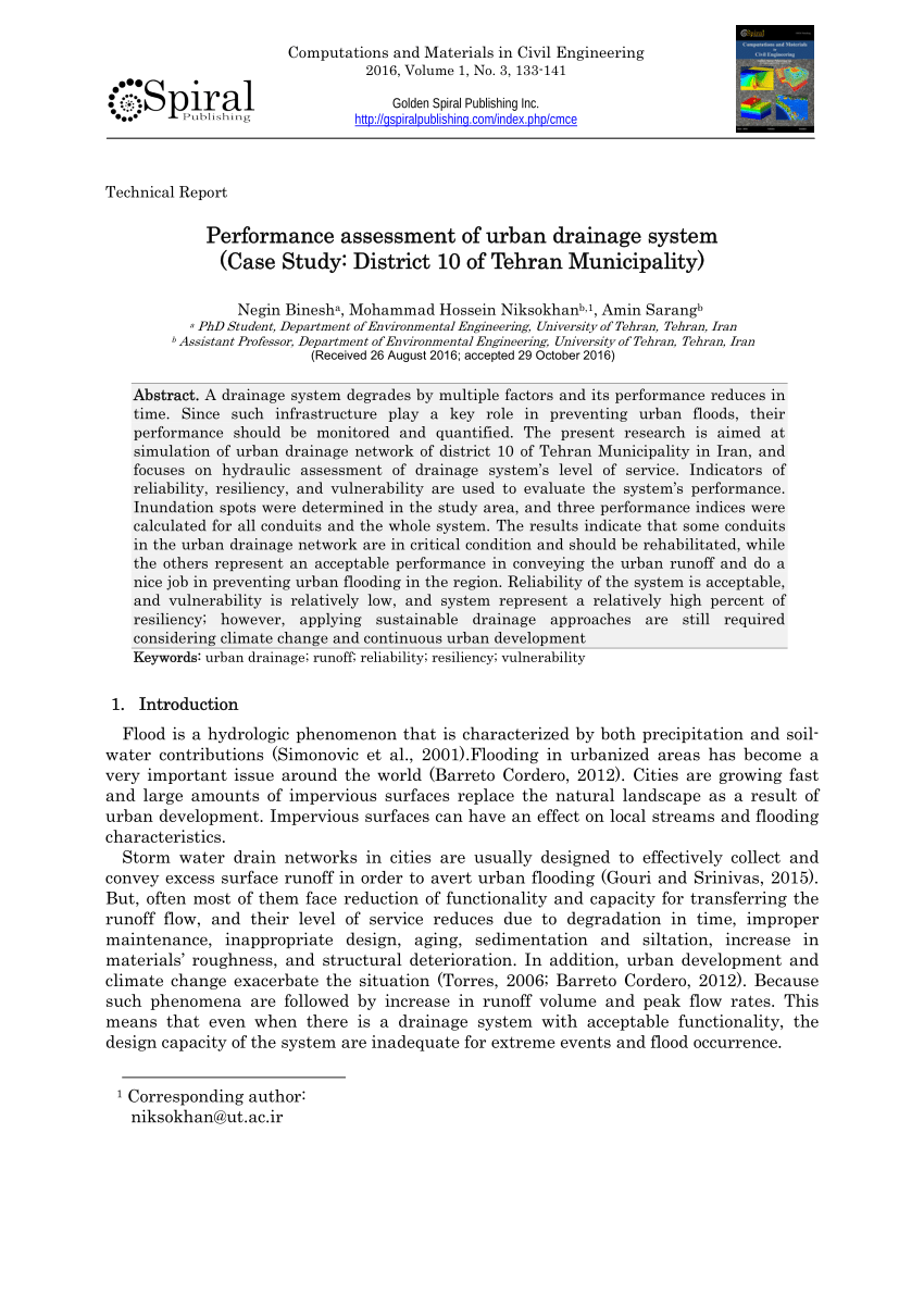 PDF) Performance Assessment Of Urban Drainage System (Case Study  With Drainage Report Template