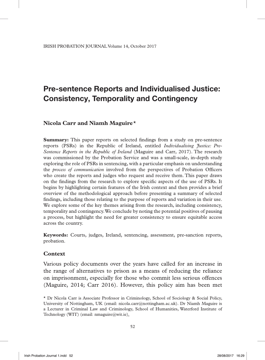 PDF) Pre-sentence reports and individualised justice: consistency