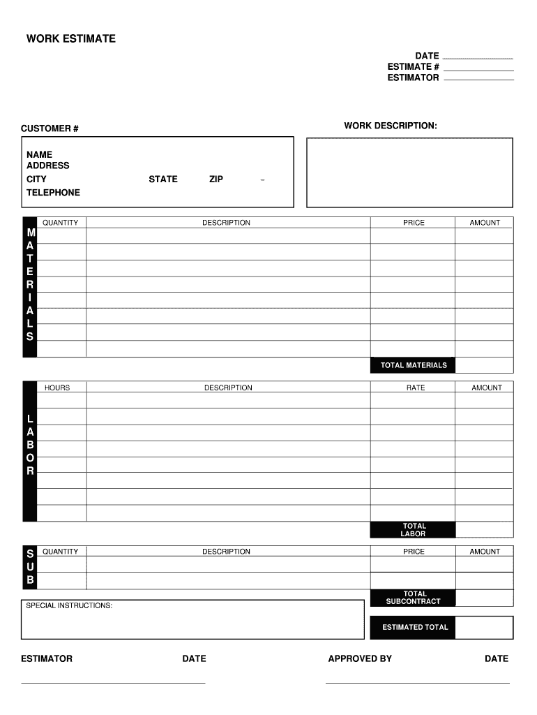 Pdf Printable Estimate Forms – Fill Online, Printable, Fillable  With Regard To Blank Estimate Form Template