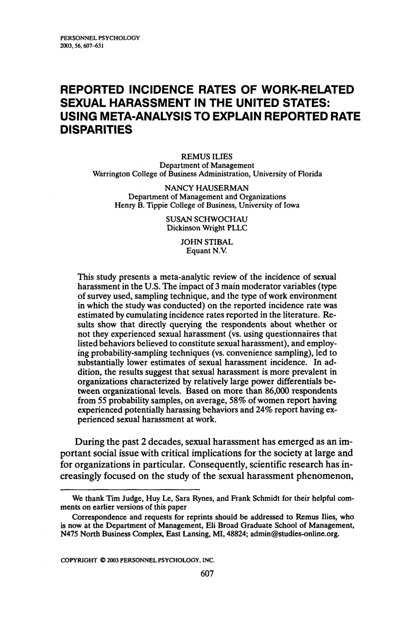 PDF) Reported incidence rates of work-related sexual harassment in  Pertaining To Sexual Harassment Investigation Report Template