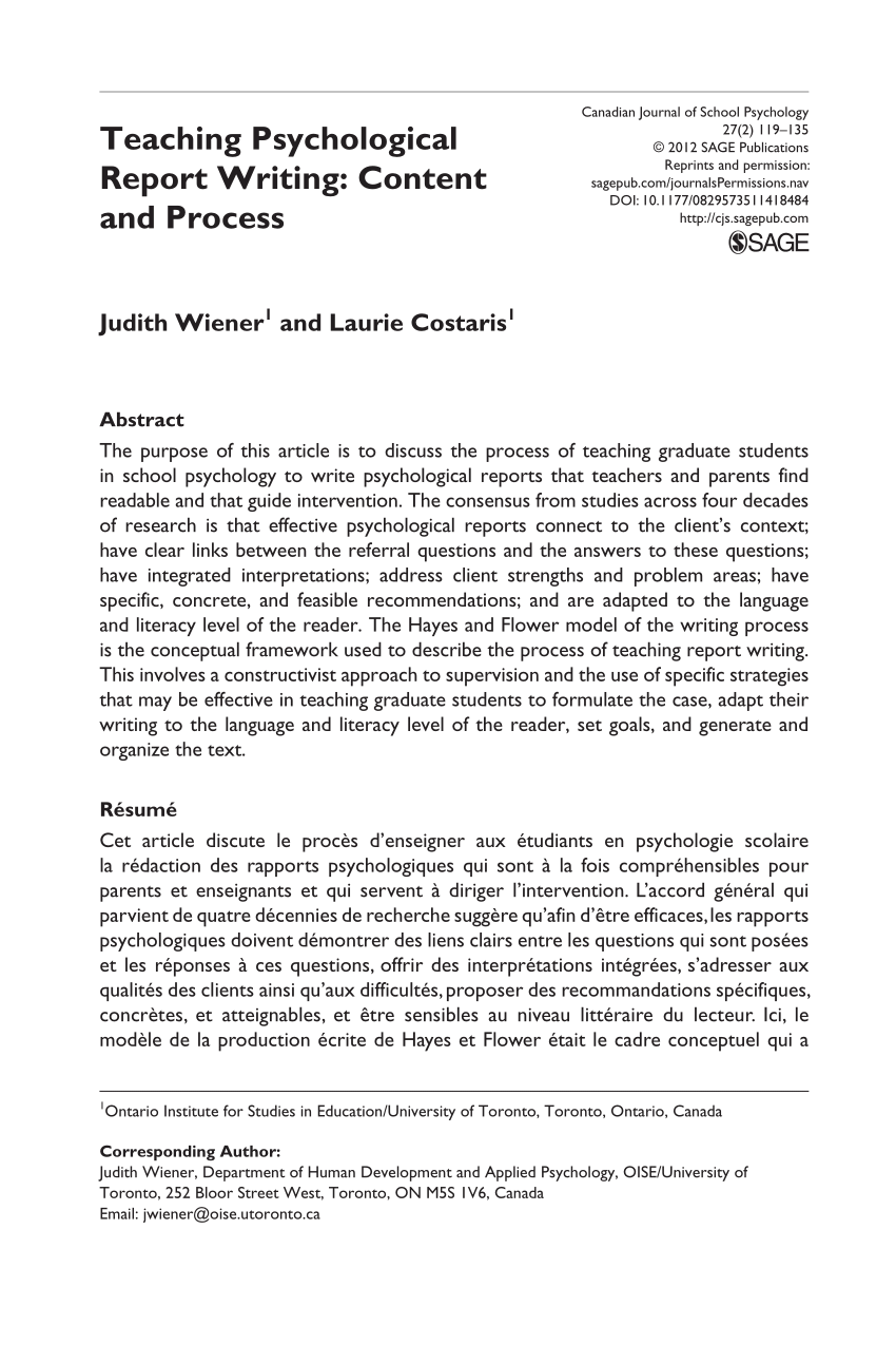 PDF) Teaching Psychological Report Writing: Content and Process Inside School Psychologist Report Template