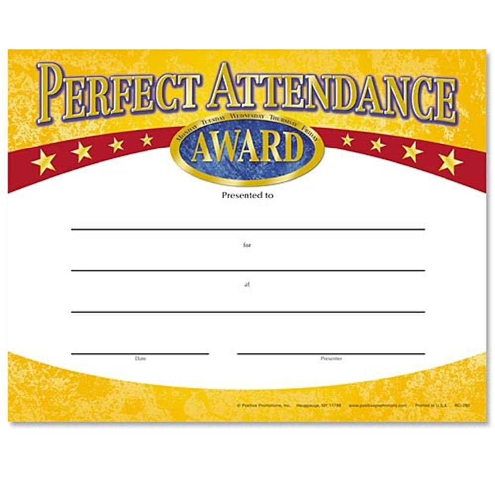 Perfect Attendance Yellow Gold Foil-Stamped Certificates