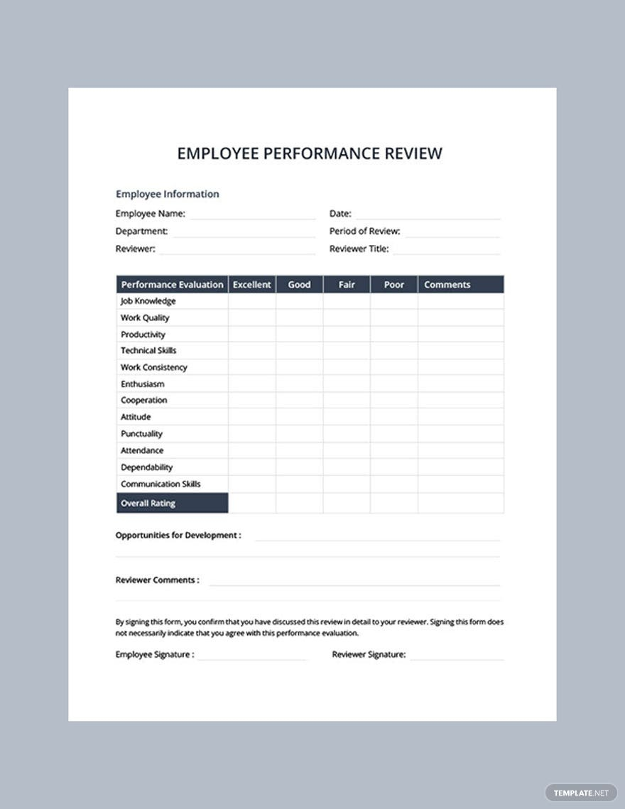 Performance Evaluation Template - Google Docs, Word, Apple