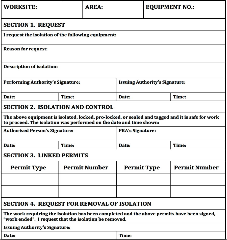 Permit To Work Procedure for Non-Routine, High Risk and Critical  In Electrical Isolation Certificate Template