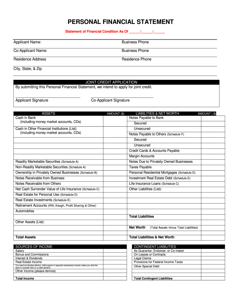 Personal Financial Statement – Fill Online, Printable, Fillable  Within Blank Personal Financial Statement Template